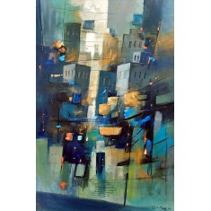 G. N. Qazi, 30 x 40 inch, Acrylic on Canvas, Cityscape Painting, AC-GNQ-089